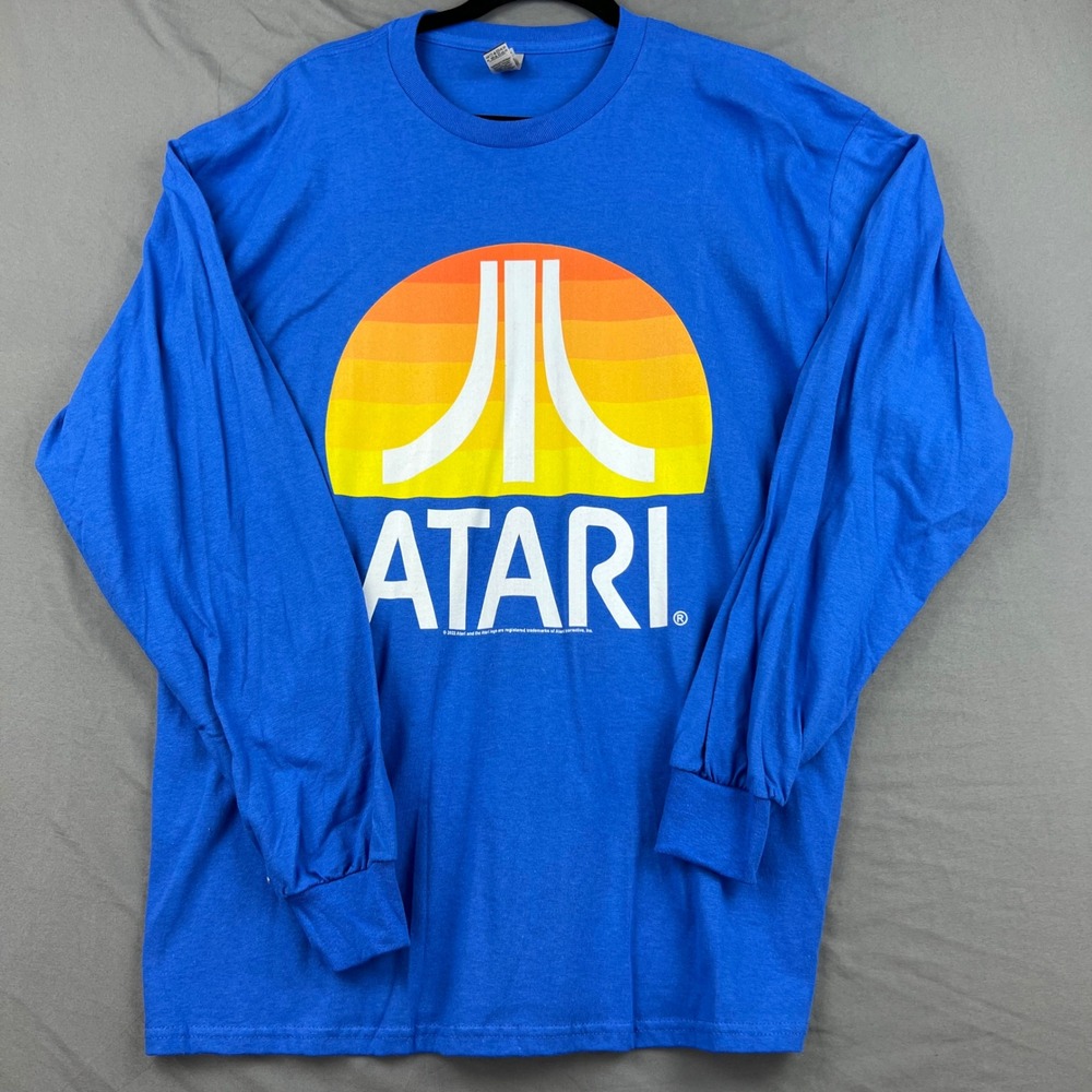 Atari Graphic T-Shirt Mens XL Long Sleeve Blue Cotton Retro Gaming Good